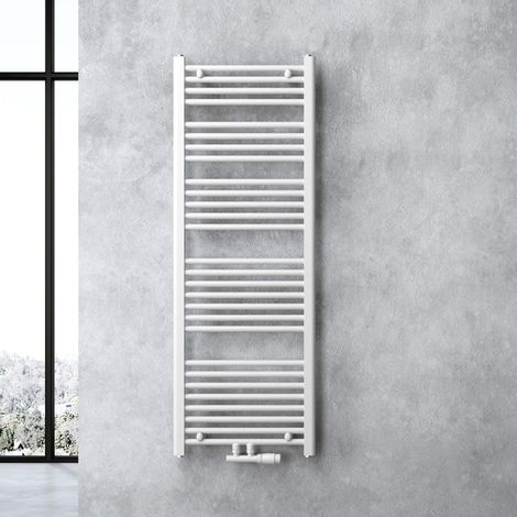 doporro Calefacción de baño diseño recto 140x50cm radiador tubular blanco conexión central horizontal (1/5)