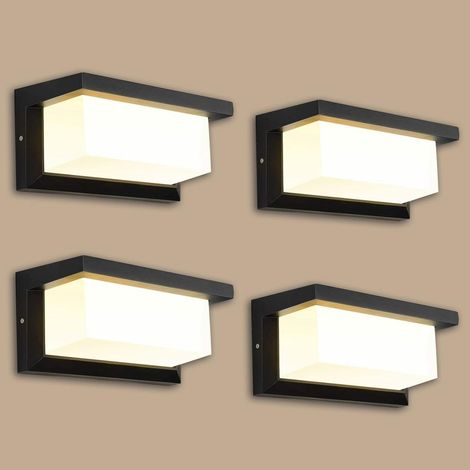 4 PackApplique Murale Exterieure, 18W LED Applique Exterieure IP65 Etanche, Decoration Exterieur Applique pour Cour, Jardin, Terrasse, Proche, Mur, Pathway, Patio, Villa, Couloir(Blanc Froid)