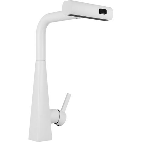 Robinet de cuisine rotatif blanc - Robinet de cuisine extensible avec pulvérisateur en forme de nid d'abeille - Pour cuisines, salles de bains, restaurants, laveries - 24 x 36 cm (1/5)