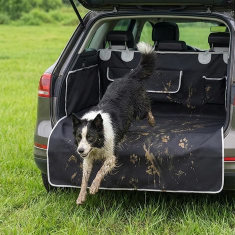 Protection Coffre Voiture pour Chien [Grande Taille XL 205x115 cm] Tapis Imperméable Anti-Dérapant avec Protection Latérale et Pare-Chocs Crochets Universel SUV Berline Break