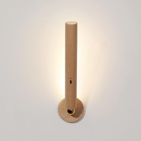 Aplique de pared de madera LED para interiores GROOFOO, recargable por USB, interruptor táctil magnético, aplique de pared de madera portátil giratorio 360°, lámpara de mesita de noche regulable para  (1/5)