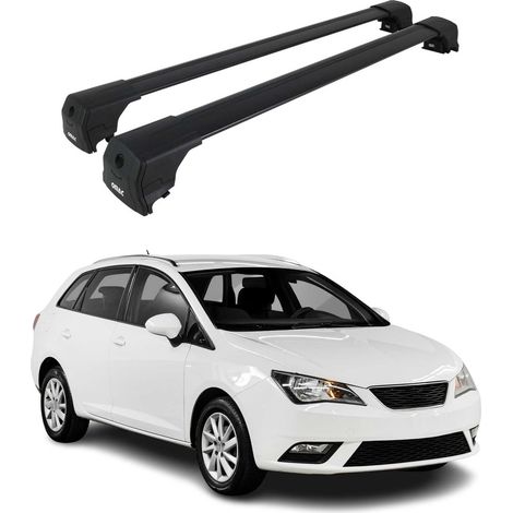 OMAC Aluminium Dachträger Querträger für Seat Ibiza IV Kombi 2010-2017 – City Crash – ISO/PAS 11154:2006 – Abschließbar – Max. 75 kg – 2 Stangen Schwarz (1/5)
