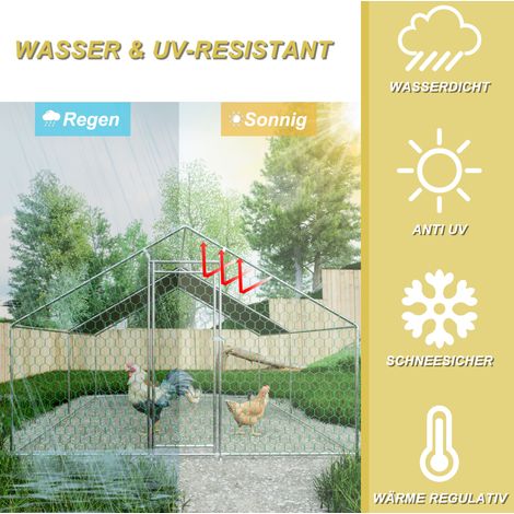 Enclos pour poules 3x4x2 m en acier galvanisé avec toit en PE imperméable et serrure de sécurité (1/5)