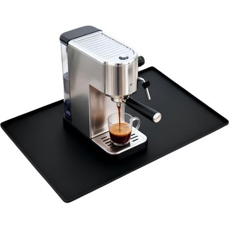 Alfombrilla para cafetera con borde elevado, 48 x 30 cm, alfombrilla de silicona para cafeteras automáticas, accesorio para baristas, compatible y fácil de limpiar (negra). (1/5)
