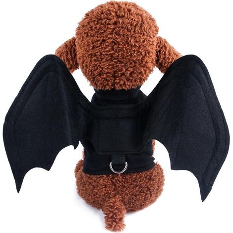 Nouveaux vêtements mignons pour animaux de compagnie : harnais chauve-souris noire et clochette, déguisement pour chats et chiens de grande, moyenne et petite taille. (1/5)