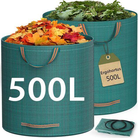 Gartenabfallsäcke Heavy Duty, 500 L x 2 Wiederverwendbare Gartensäcke mit Griffen, Gartenabfallsäcke aus Industrietauglichem Stoff für Laub, Müll, Abfälle, Gartenabfälle, Wasserdicht (1/5)