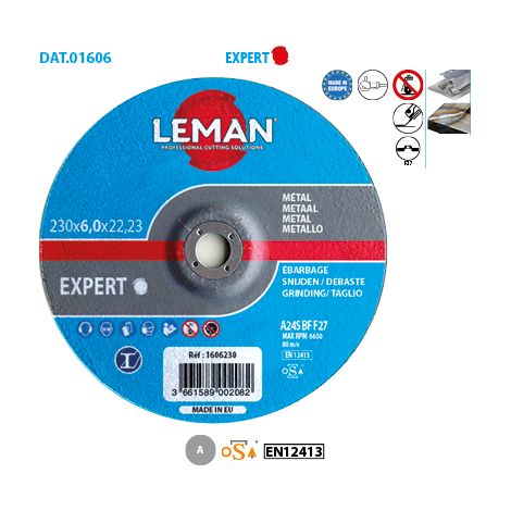 Disque à tronçonner métal Ébarbage Expert ø 230 Alésage 22,23 Ep. 6mm Déporté F27 Boite de 10 (1/2)