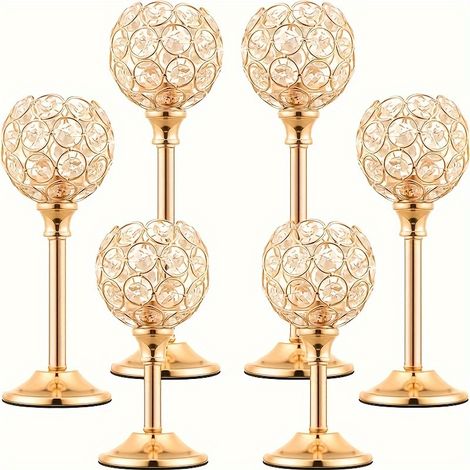 Lot de 6 bougeoirs en cristal – 3 tailles – Pour bougies chauffe-plat – Idéal pour la décoration de table et de cheminée (1/5)