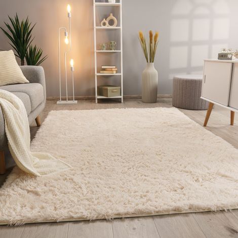Paco Home Tapis Poils Longs Salon Shaggy Fausse Fourrure Fourrure Moelleux Beige Crème 80x150 cm (1/5)