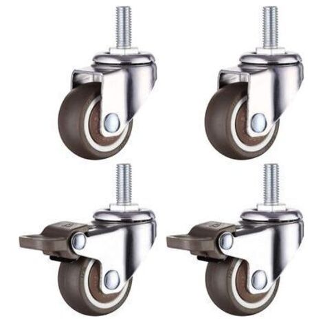 Roulettes, roulettes de chaise universelles robustes avec système de freinage unique, roulettes de frein M8, diamètre du filetage : 8 mm, longueur 20 mm, 2 avec freins + 2 sans B