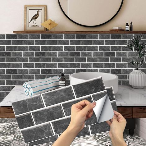 Stickers Carrelage Cuisine, 24 pièces Autocollant en Tuile Auto-Adhésif Sticker Imperméable en PVC Autocollants de Carreaux Carrelage Adhesif Mural Autocollant pour Salle de Bains et Cuisine (1/5)