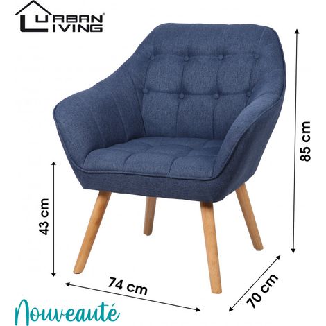 Fauteuil OLY tissu - Bleu Denim - L 74 x P 70 x H 85 cm - Livraison gratuite