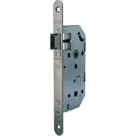 Serrure à larder NF type Monomax axe à 50 mm bec-de-cane têtière nickelée avec gâche - FTH THIRARD