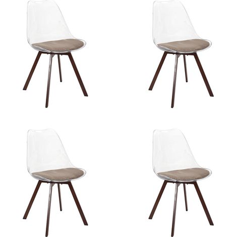 Lot de 4 Chaises Coussin Côtelé "Scott" 82cm Transparent & Taupe