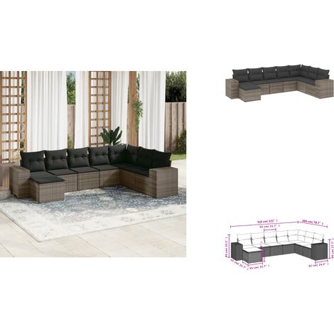 8-tlg. Garten-Sofagarnitur mit Kissen Grau Poly Rattan - Gartenmöbel - PE-Rattan - Outdoor Möbel - Lounge Set - Sofasitzgruppe (1/3)