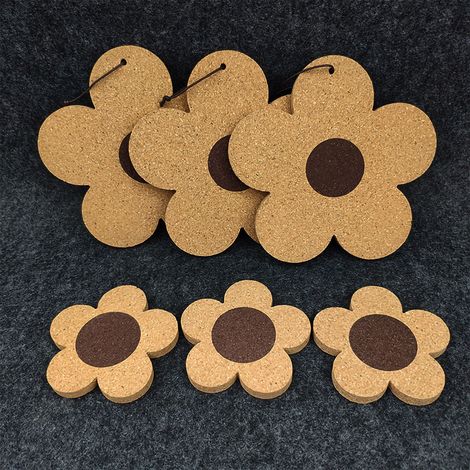 Dessous de verre en bois à motif floral, style nordique, en liège, tapis isolant pour la cuisine ou la table (taille S). (1/4)