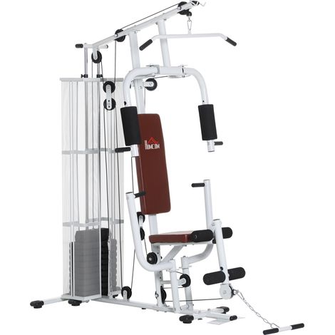 Stazione Fitness Multifunzione 150x110x210 cm in Acciaio e PU Bianco