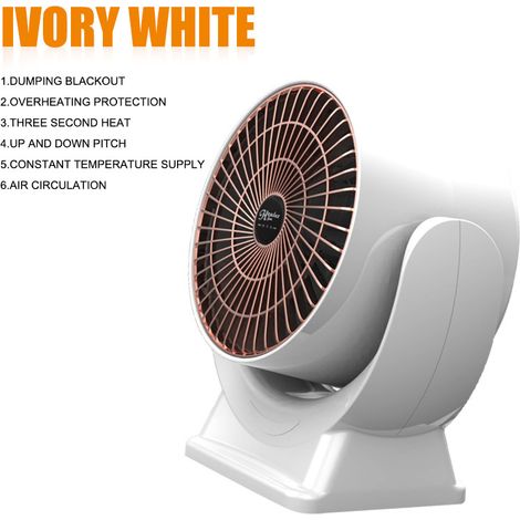 Mini Radiateur Soufflant à Économie d'Énergie Chauffage Soufflant Électrique Radiateur Soufflant 220V 650W pour Salon, Chambre, Salle de Bain , Blanc (1/4)