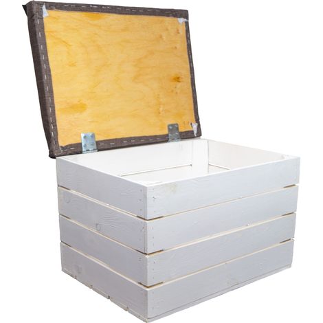 Sitztruhe Mira mit Stauraum in weiß Maße 34x35x48 Sitzhocker Obstkiste Holzkiste faltbar belastbar bis 150kg Deckel klappbare Sitztruhe Aufbewahrungsbox (1/5)