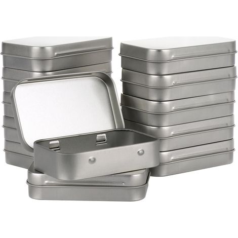 Lot de 12 boîtes métalliques rectangulaires vides à charnière (9,4 x 6 x 2 cm), mini-boîtes de rangement portables