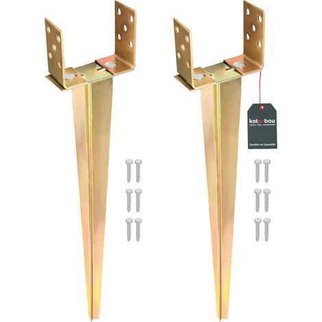 KOTARBAU® 2 Pièces Support de Poteau Réglable - 0-160 mm - Acier Galvanisé - 70 cm - Doré - Support Poteau a Enfoncer - Ancrage Balancoire - Ancre a Enfoncer - pour Poteaux Bois (1/5)