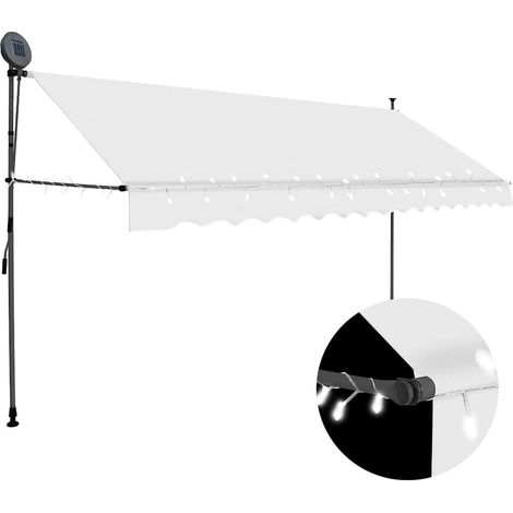 Auvent manuel rétractable avec LED-Store banne 350 cm Crème (1/5)