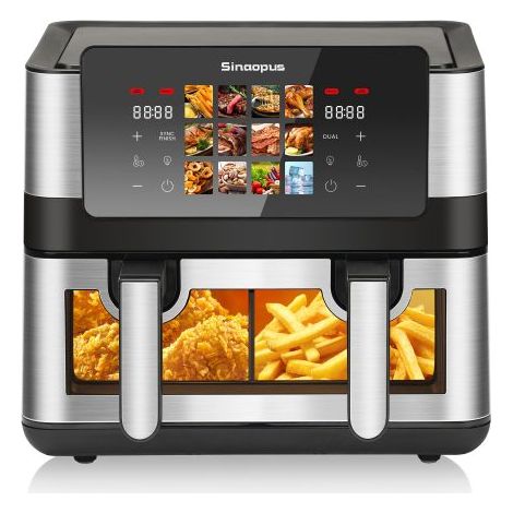 Friggitrice ad aria a camera singola/doppia da 8,5 litri, 12 programmi di cottura, friggitrice ad aria con finestra di visualizzazione, 2 camere, touch screen, max 200℃, in loco (1/5)