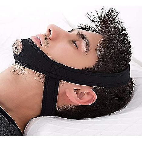 Mentonnière anti-ronflement noire ajustable pour soulager l'apnée du sommeil et les ronflements (1/4)
