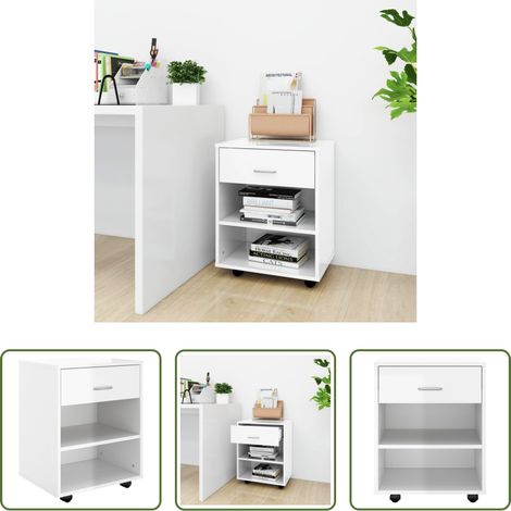 Armoire bureau -  Armoire à roulettes Blanc brillant 46x36x59cm Bois d’ingénierie (1/5)