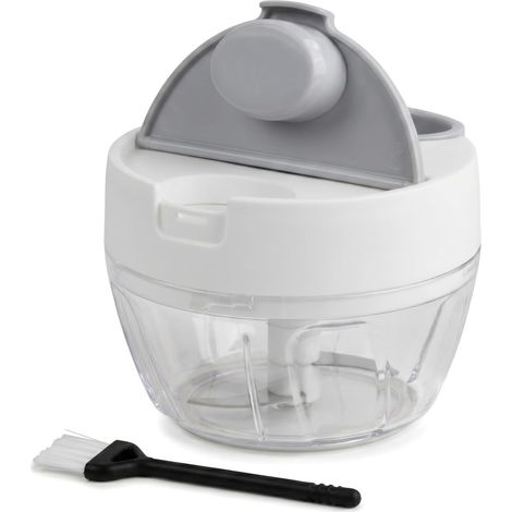Coupe-oignons Manuel 400ml, Hachoir à Légumes à Corde, Multi-hachoir avec Brosse de Nettoyage, pour Légumes, Noix et Ail, Accessoire de Cuisine, Blanc (1/5)