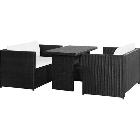 Set Divani da Giardino 3 pz con Cuscini in Polyrattan Nero vidaXL (1/5)