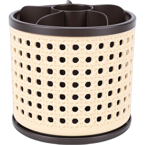 Organisateur de pinceaux de maquillage rotatif à 360°, pot de rangement pour cosmétiques, crayons et stylos, idéal pour les rouges à lèvres et le matériel d'art (marron). (1/5)