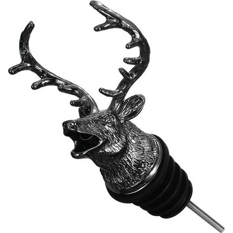 Verseur aérateur pour bouteilles d'alcool et vin, en acier inoxydable, forme tête de cerf, finition gunblack, pièce unique pour service des boissons (1/5)