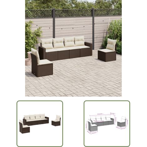 The Living Store 6-tlg. Garten-Sofagarnitur mit Kissen Braun Poly Rattan - Gartensorgaunität - Outdoor Möbel - Lounge Set - Gartenlounge - Rattan Sofa