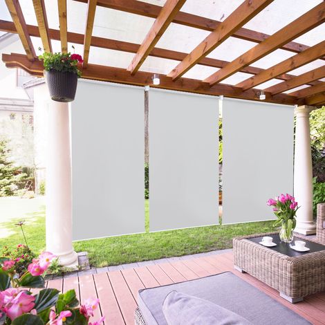 Jiubiaz Senkrechtmarkise 180x140 cm Balkonrollo Hellgrau UV Schutz Sonnenschutz Sichtschutz wasserdicht wetterfest Balkon Terrasse