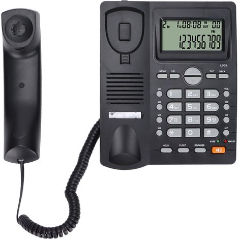 Téléphone filaire avec réduction du bruit, identification de l'appelant, fonction muette et rappel automatique, idéal pour la maison, l'hôtel ou le bureau.