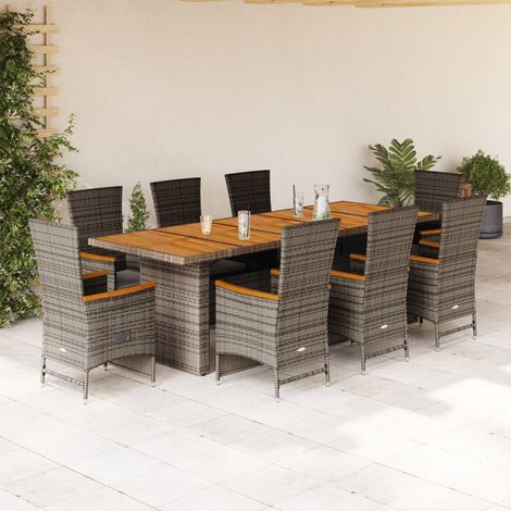 Ensemble à manger de jardin 9 pcs-Salon de jardin coussins gris résine tressée 638278 (1/5)