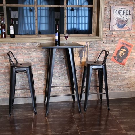 Hoher Tisch,Bartisch,Bistrotisch,Metall,60×60cm,Schwarz (1/5)