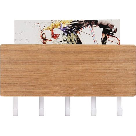 Llavero de madera para pared con estante y 5 ganchos - Almacenamiento vintage para llaves y accesorios (1/3)