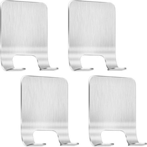 Set aus 4 silbernen Duschrasierhaltern - Ohne Bohren - Edelstahl - Selbstklebend - Geeignet für Tür, Wand, Badezimmer, Küche (1/5)