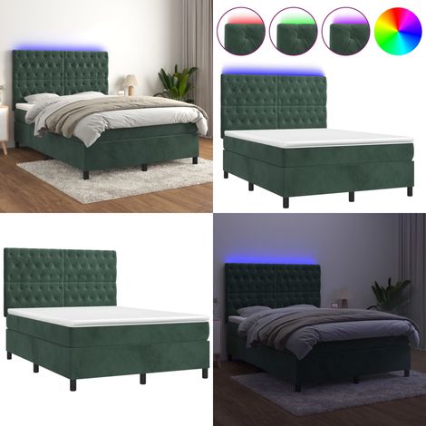Sommier à lattes de lit matelas et LED Vert foncé 140x190 cm - Lit Plateforme - Lit Design - Lit Velours - Lit Avec Éclairage Led - Sommier Tapissier - Home & Living (1/5)