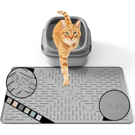 1 - Tapis Litiere Chat - Silicone - Imperméable Et Antidérapant - Pour Bac A Litiere - Gris - 60x40cm (1/5)