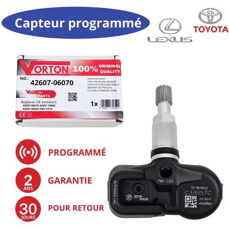 Sensore TPMS - PMV-C010 - Preprogrammato 315 MHz - Compatibile con Toyota/Lexus/Subaru - Batteria 5 anni, garanzia 2 anni
