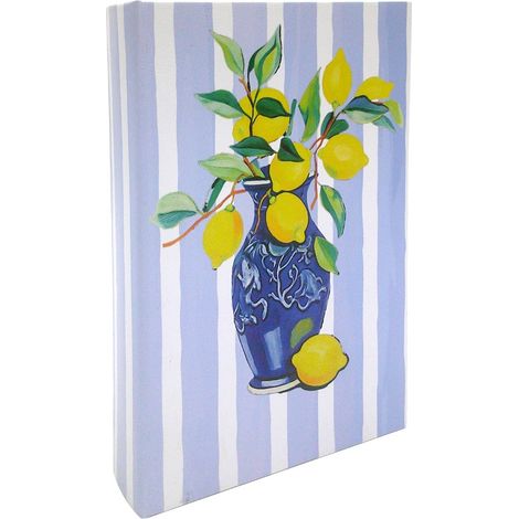 Caja libro de madera con limones y rayas azules 26 cm (1/5)