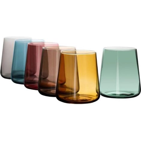 Trade Shop - Conjunto De 6 Gafas De Colores De 380 Ml En Vidrio Para Agua Y Vino De Vino -