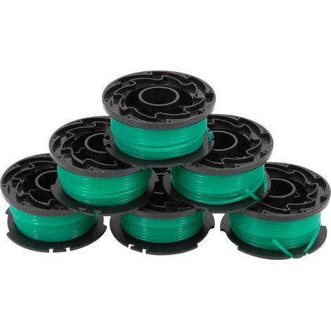 Konvolut von 6 Nylon-Trimmerfadenspulen für Black & Decker GL7033, GL8033, GL9035, 6 m Länge, 2 mm Durchmesser, A6482 Grün - (1/5)