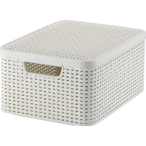 Panier De Rangement Avec Couvercle - Plastique Et Rotin - Dimensions 39.3 X 29.3 X 18.7 Cm - Couleur Marron - Modèle M