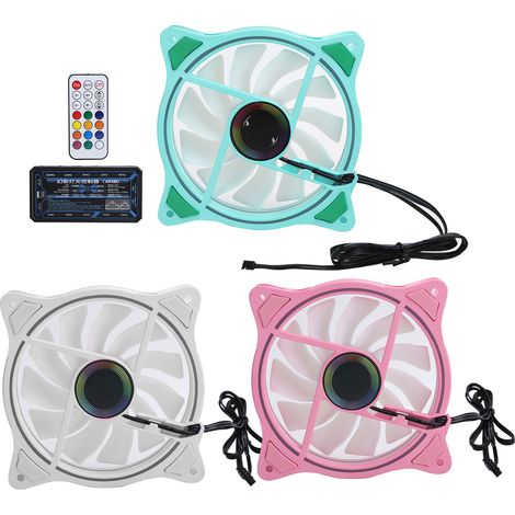 Lot de 3 ventilateurs de refroidissement ARGB à 11 pales, silencieux, 1200 tr/min, 12 V, vert, blanc, rose (1/5)