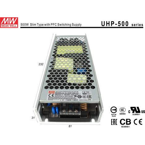 Alimentatore MW MEAN WELL CV 24V 500W 20,9A Senza Ventola UHP-500-24 Trasformatore Da AC 220V A DC 24V Per Luci Led Interno (1/3)