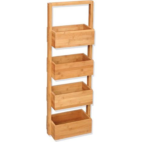 Etagère de rangement en bambou 4 niveaux – Dimensions 28 x 16 x 88 cm – Haute résistance à l'humidité – Notice de montage incluse